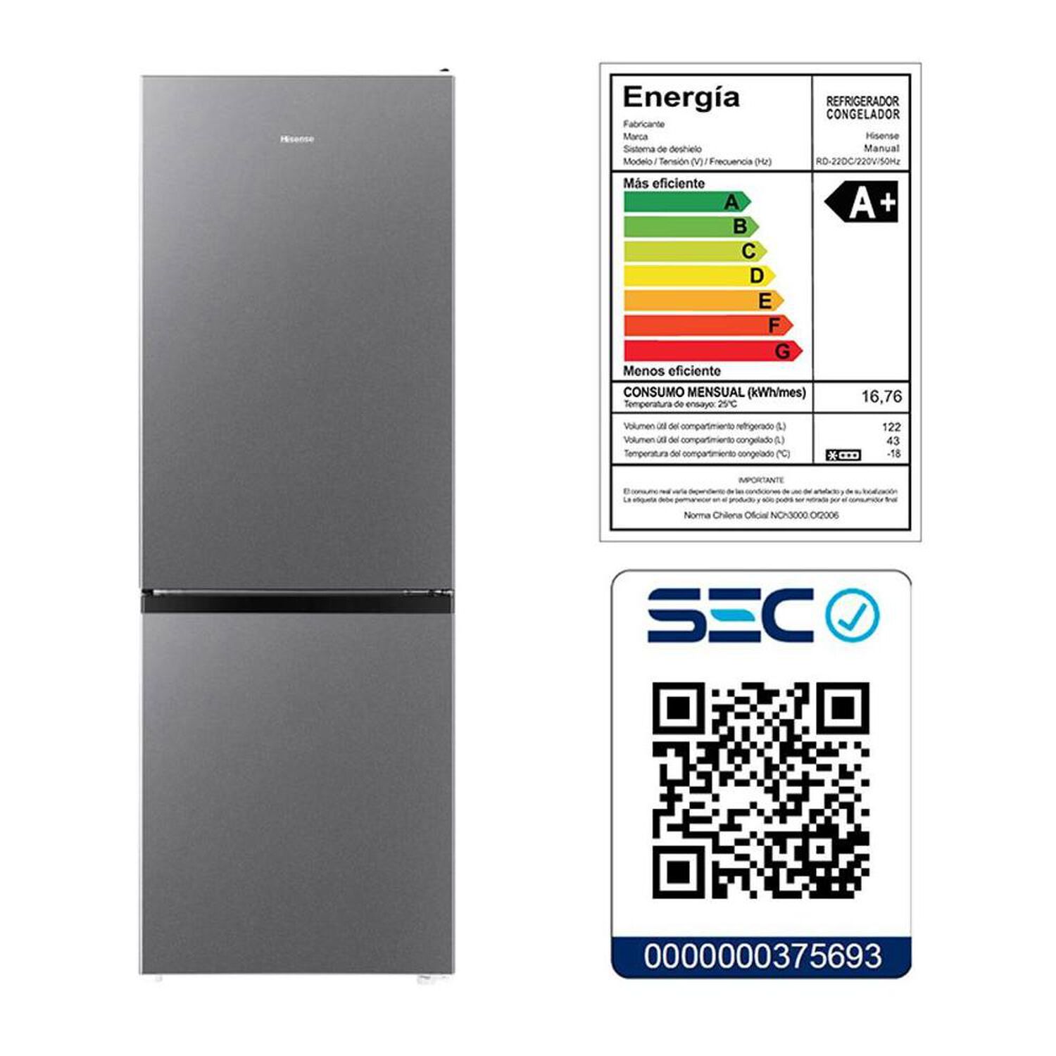 Refrigerador Bottom Freezer Hisense RD-22DC / Fr&iacute;o Directo / 165 Litros / A+ image number 7.0